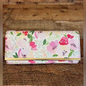 Mundi File Master Safe Keeper Wallet Clutch, Floral, Trifold Pink White
